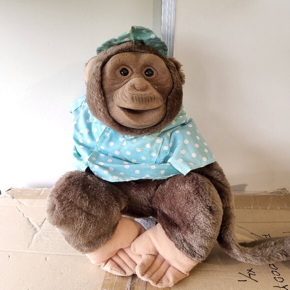 15" Reinhart Plush Collection Monkey Hand Puppet Shirt Hat GUC RARE SEE PICTURES - Picture 1 of 9